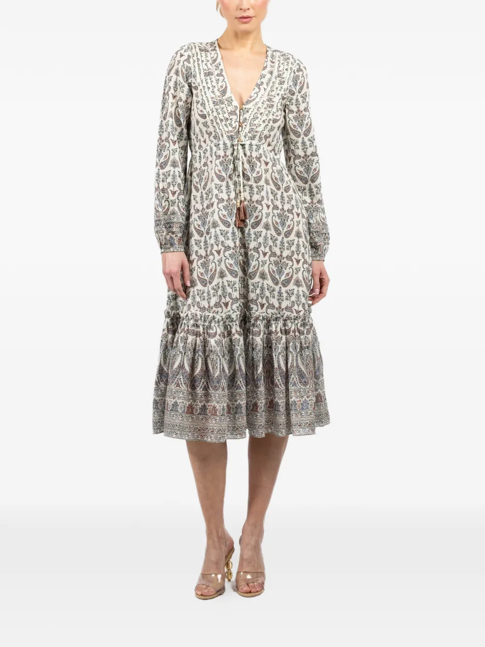 Veronica Beard Vani tiered paisley-print midi dress - Beige