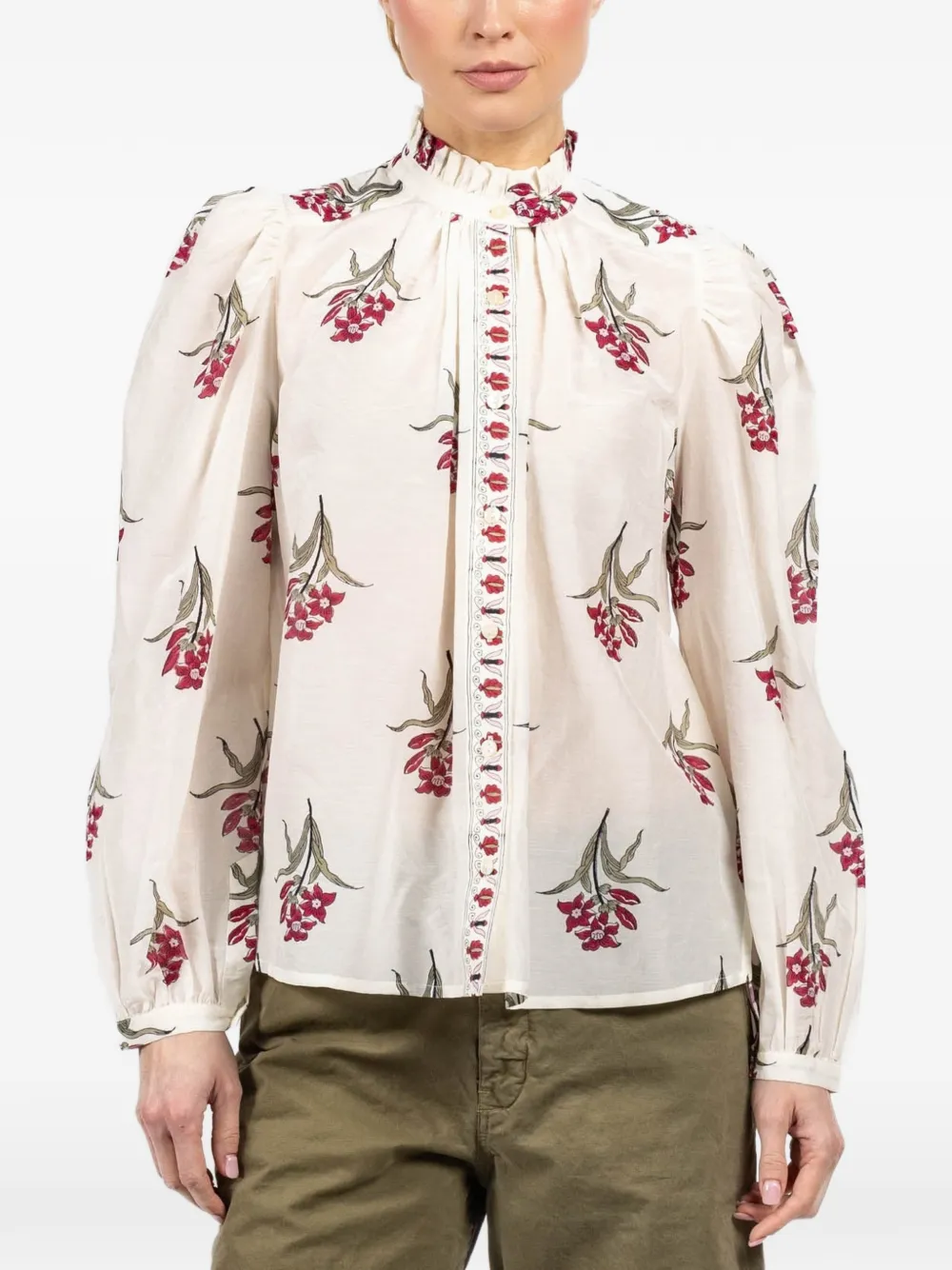 Alix Of Bohemia Annabel Floral-print Ruffle Shirt in White, view 4