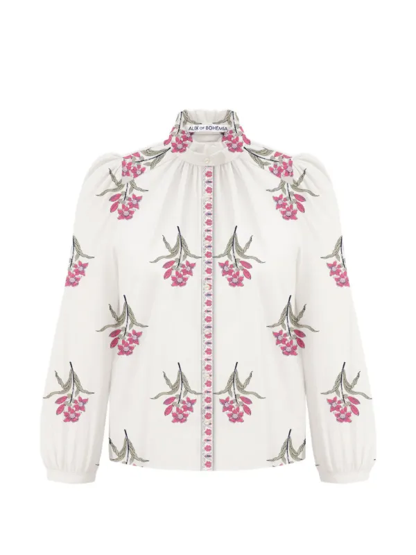 Alix Of Bohemia Annabel Floral-print Ruffle Shirt in White