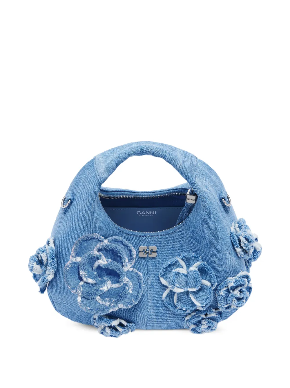 GANNI Shopper met bloemenapplicatie Blauw