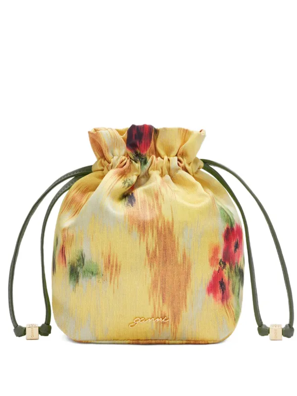 Ganni Pouch in Printed Taffeta in Yellow