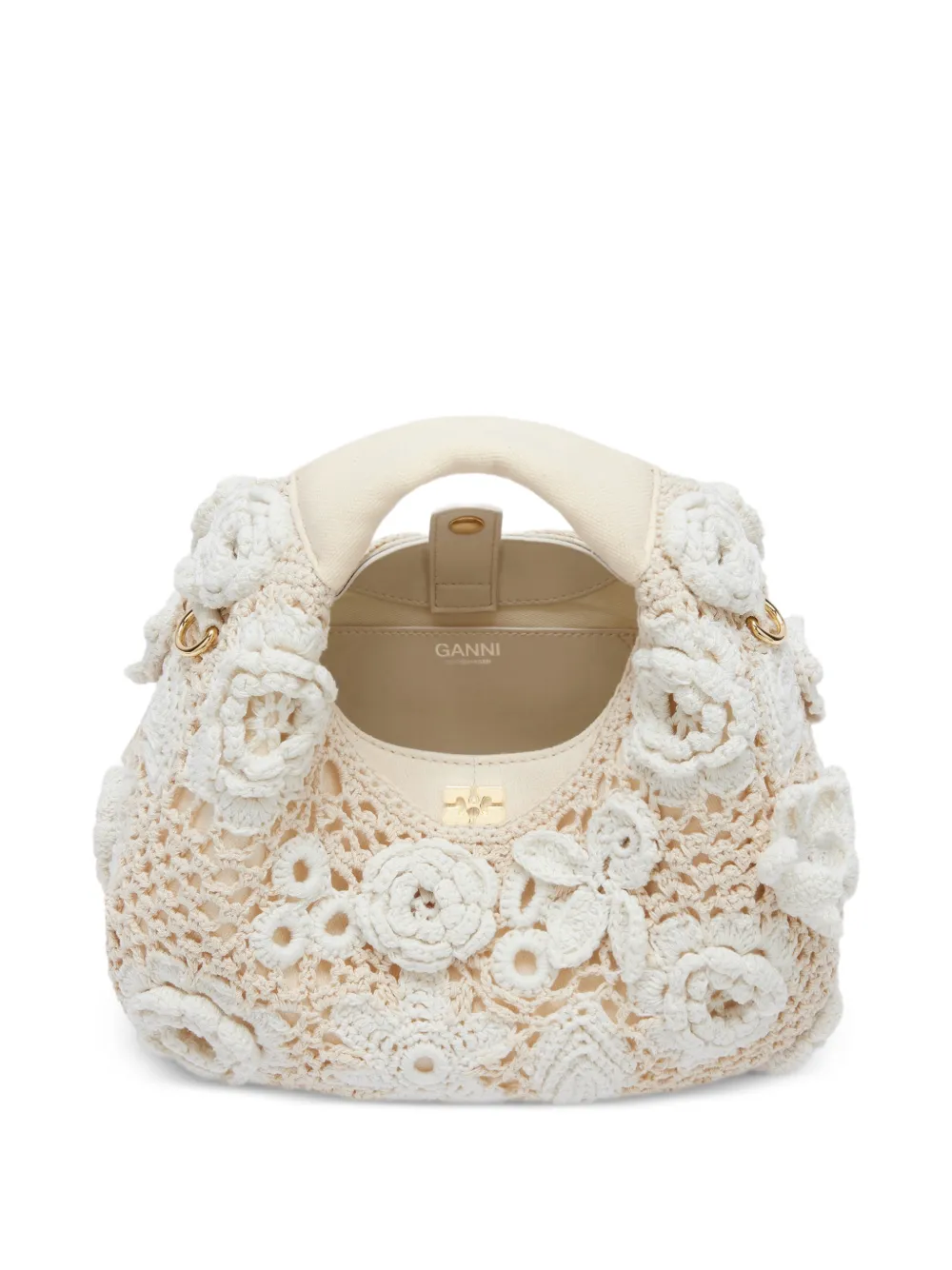 GANNI Gehaakte mini-tas met bloemenprint Beige