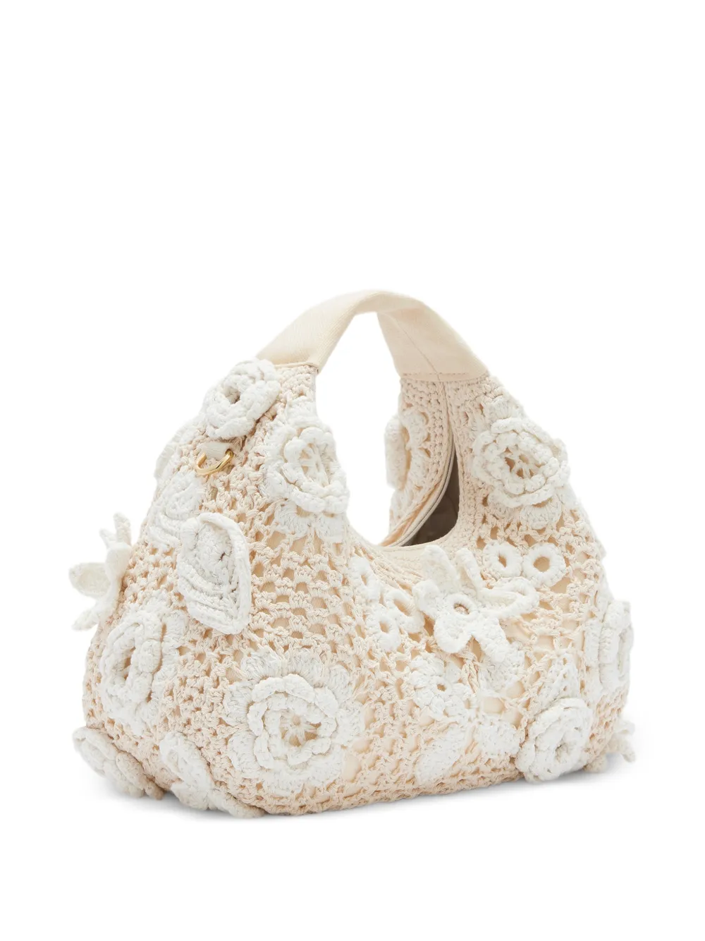 GANNI Gehaakte mini-tas met bloemenprint Beige