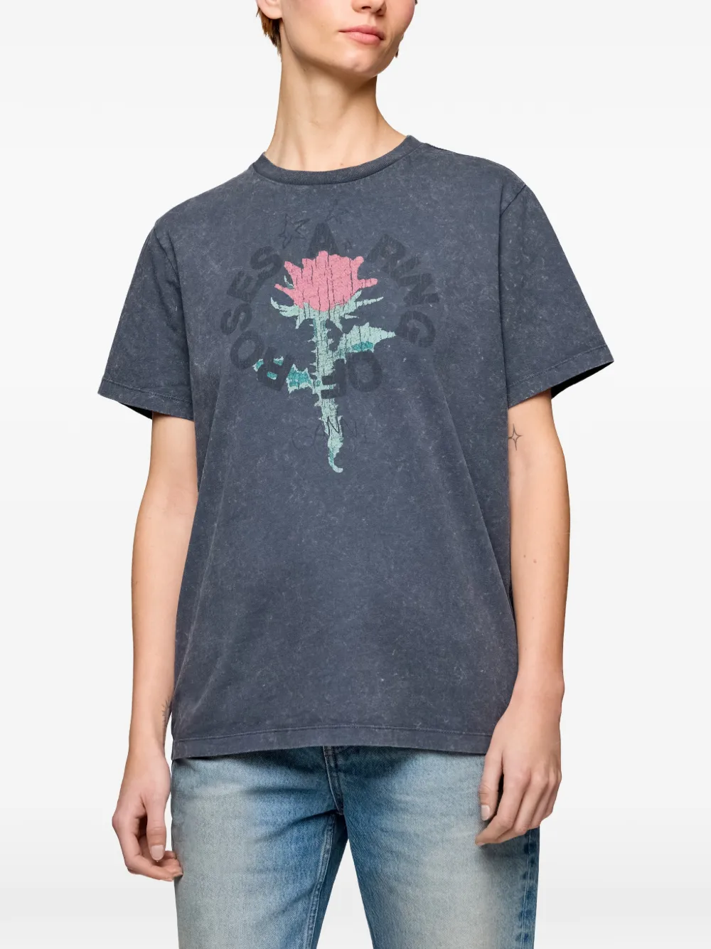 GANNI T-shirt met roos Grijs
