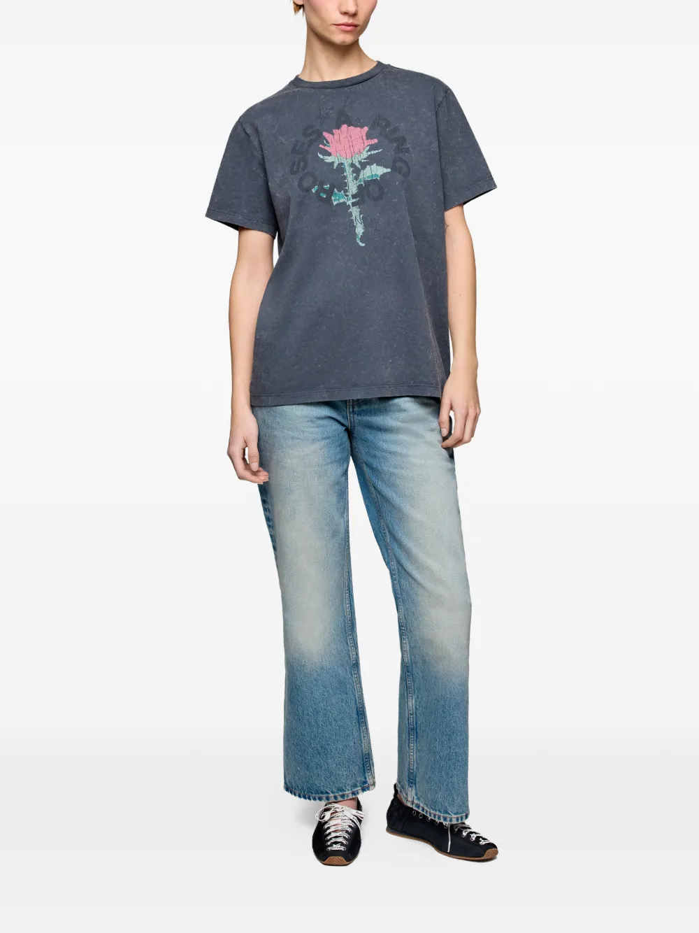 GANNI T-shirt met roos Grijs