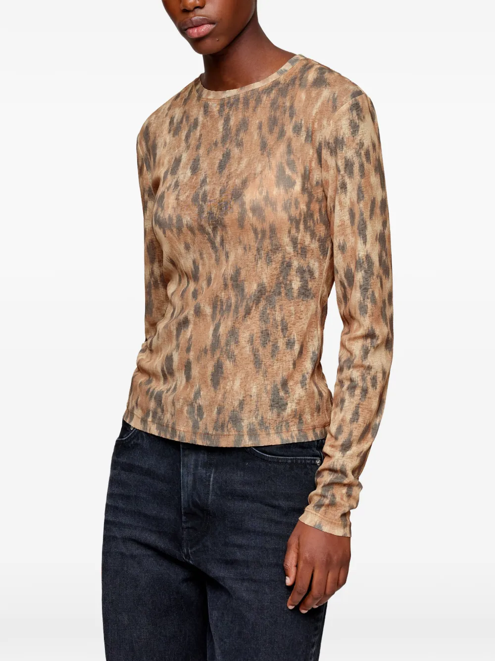  Ganni Animal Print Long-sleeved Top - Neutrals 