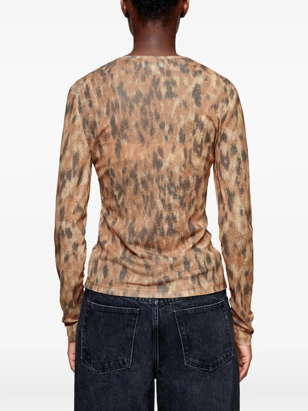 GANNI Top met dierenprint en lange mouwen Beige