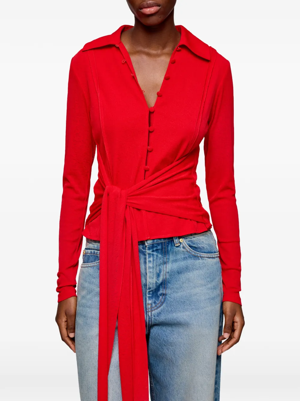 GANNI Mesh blouse met gemêleerd effect Rood