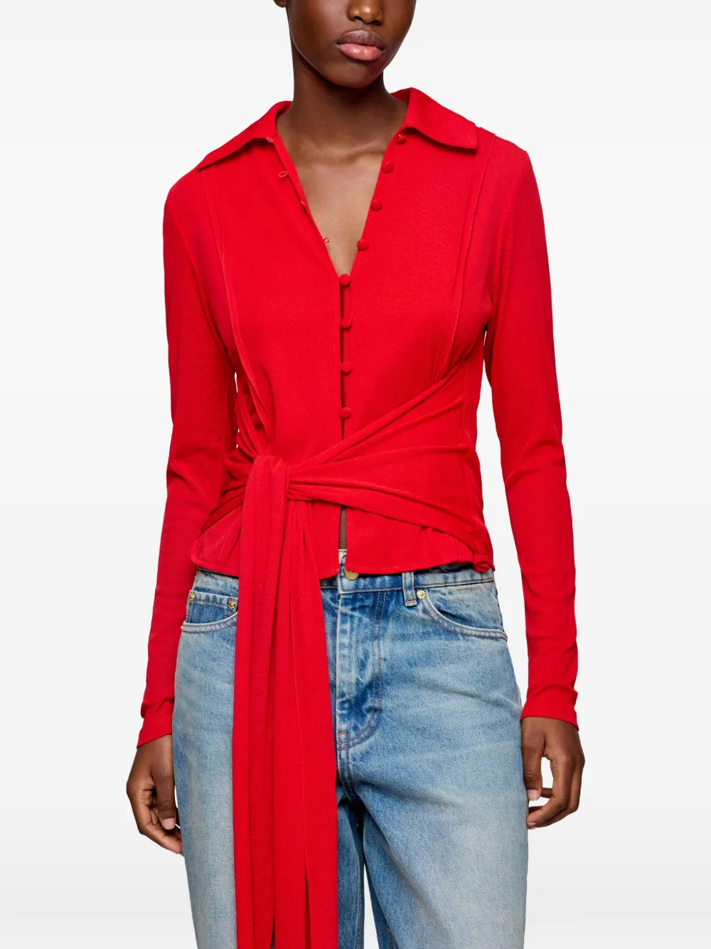  Ganni Tie-detail Button-up Shirt - Red 