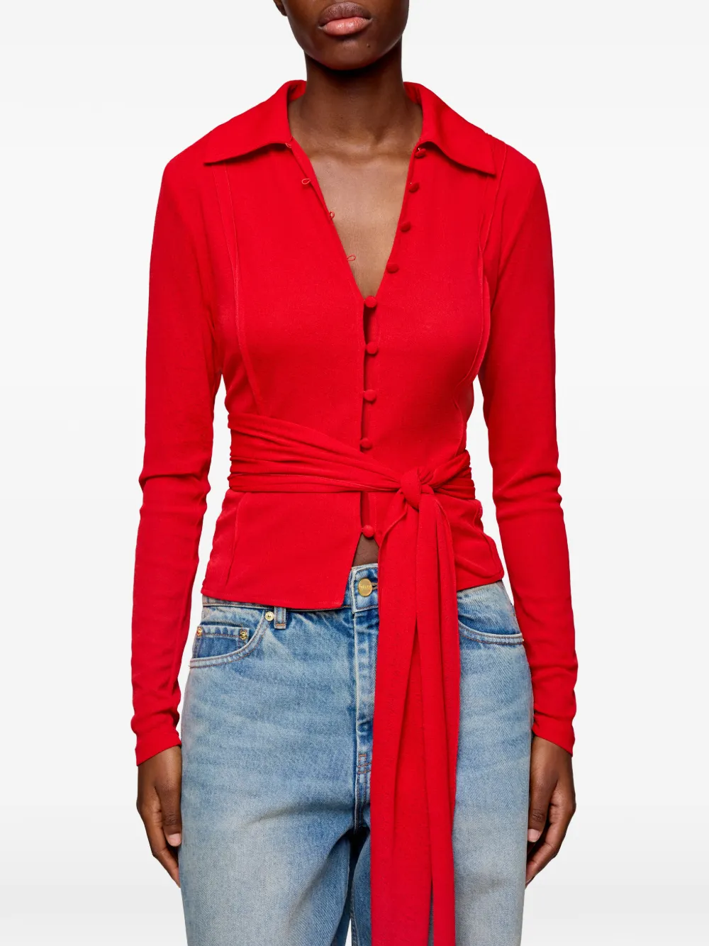 GANNI Mesh blouse met gemêleerd effect Rood