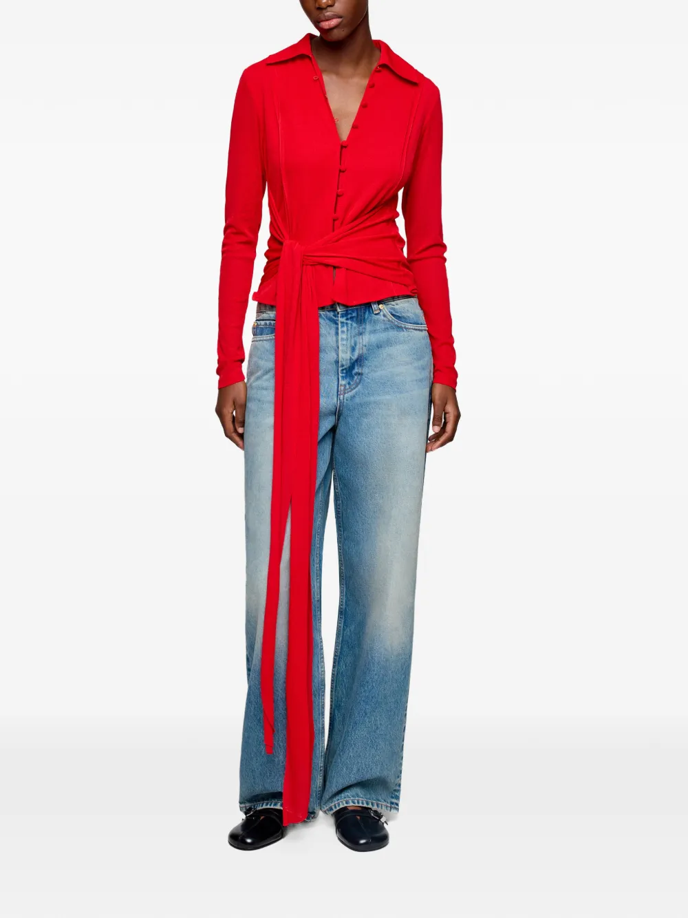  Ganni Tie-detail Button-up Shirt - Red 