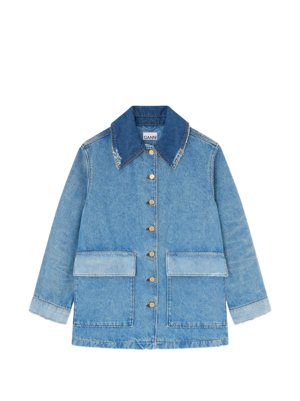 GANNI raw-cut denim jacket - Blue