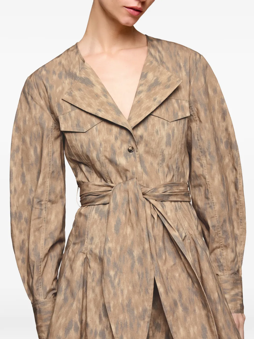 GANNI Mini-jurk met knopen en ceintuur Beige