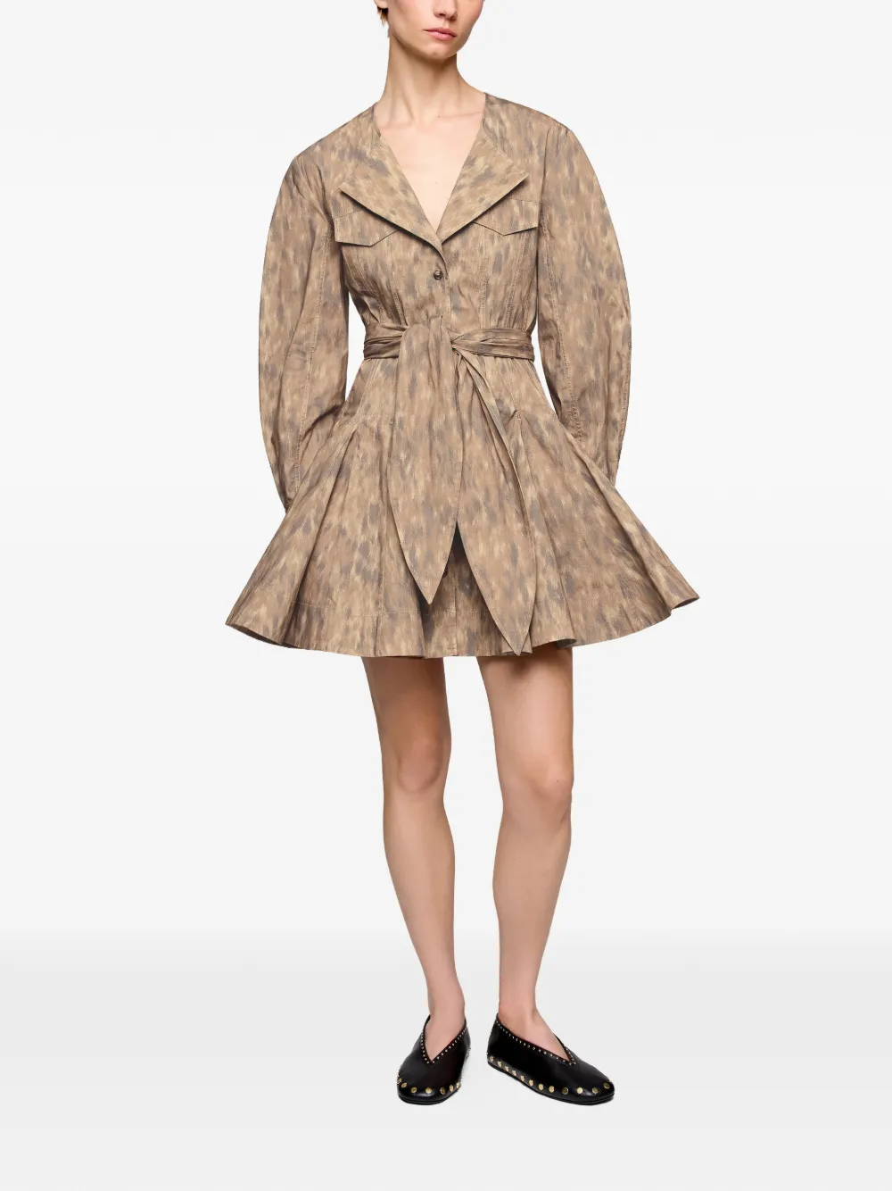  Ganni Belt Buttoned Mini Dress - Neutrals 