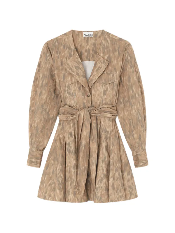Ganni Shirt Dress in Stretch Cotton in Neutrals