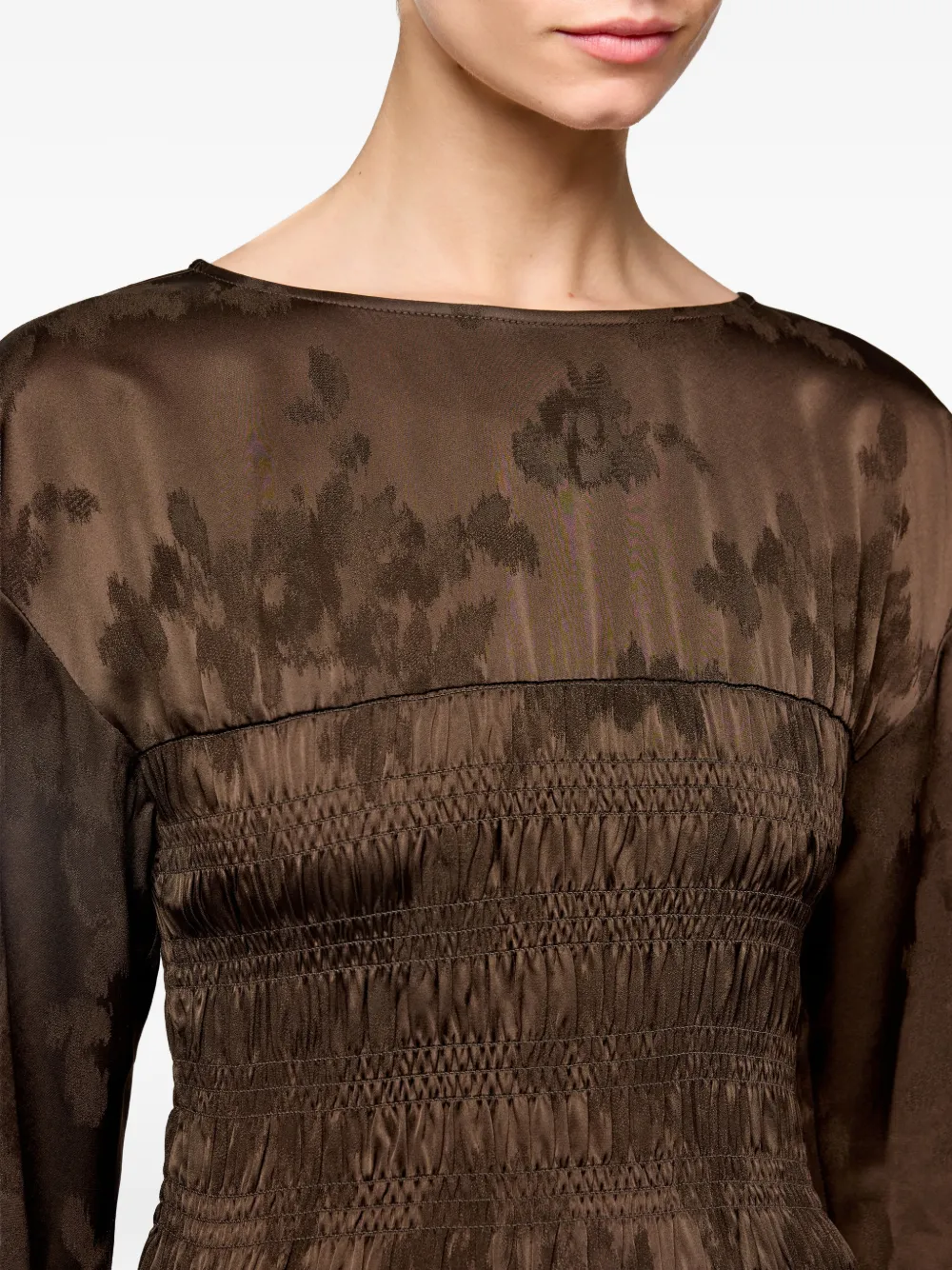 GANNI Maxi-jurk met bloemjacquard Bruin