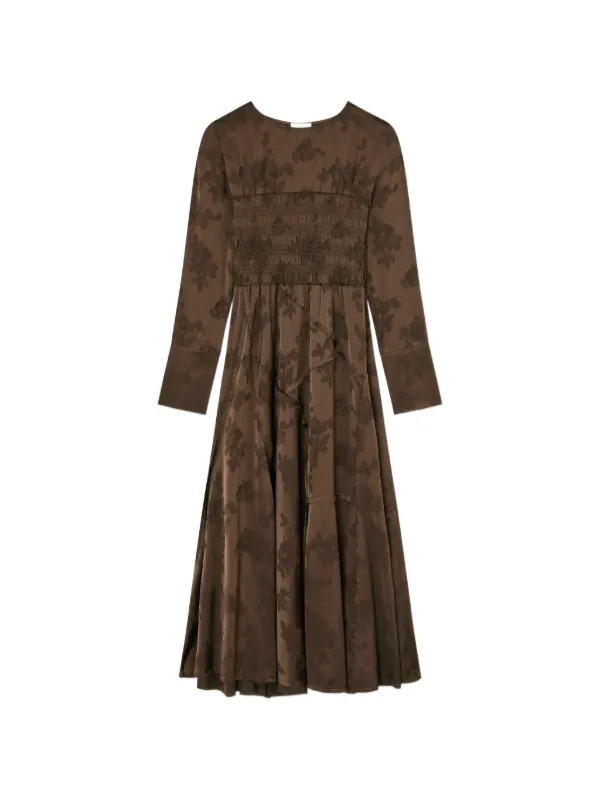ganni dress brown In Satin | Brown Brown Rayon Tiered Maxi