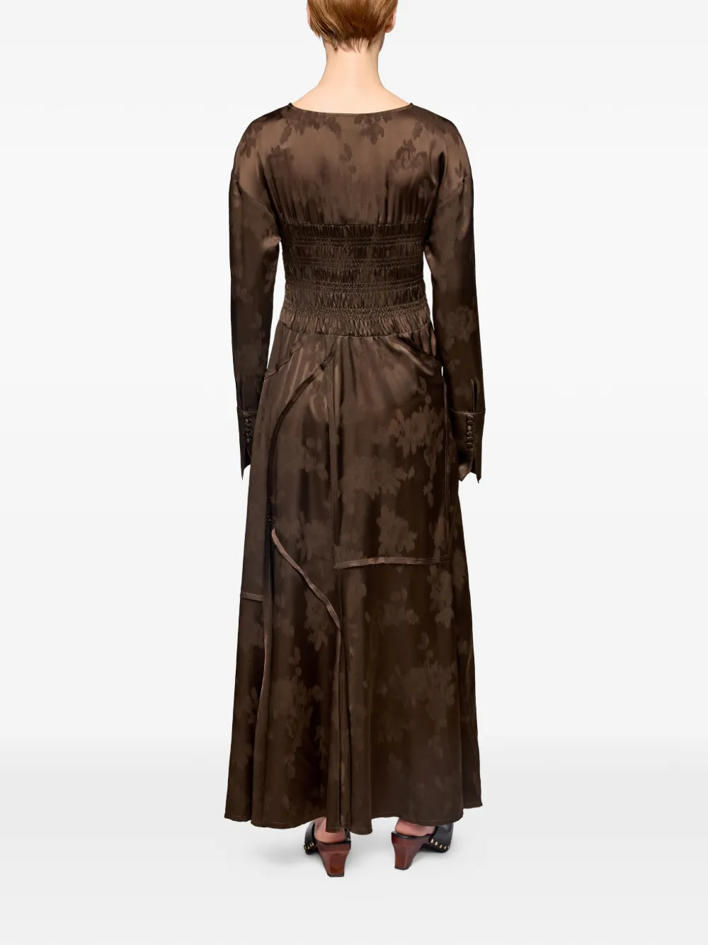 GANNI Maxi-jurk met bloemjacquard Bruin
