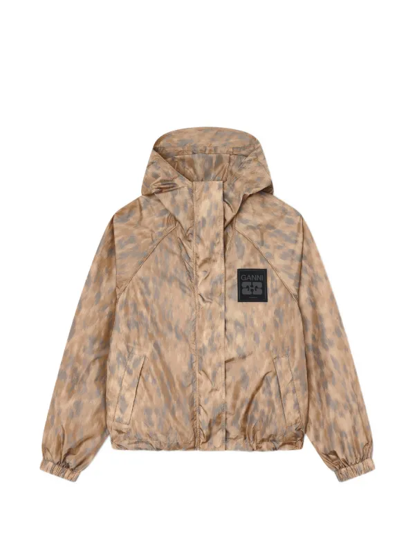 Ganni Flyweight Jacket in Printed Nylon in Neutrals