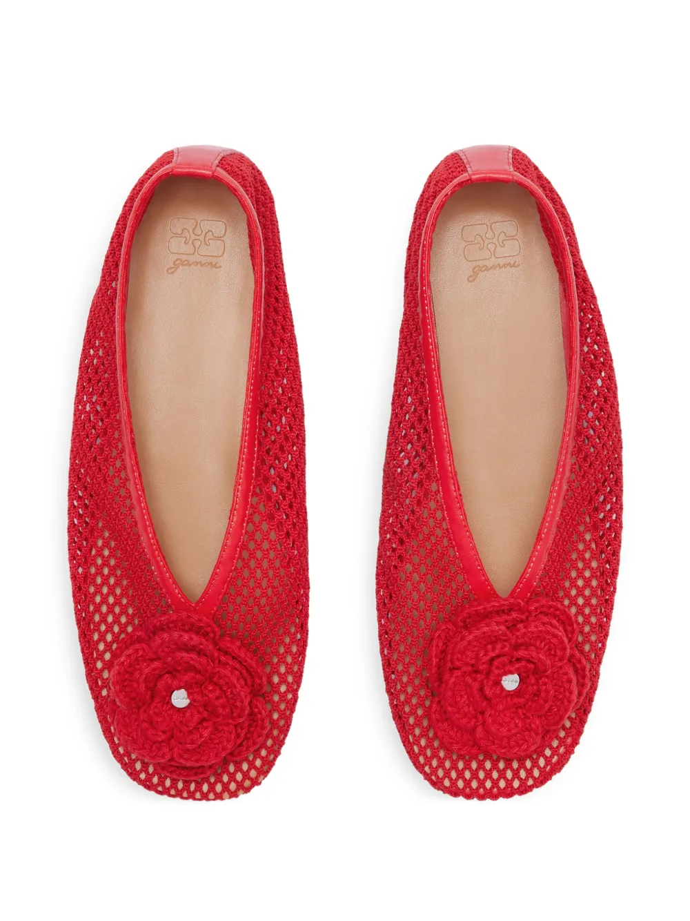 GANNI Flower mesh ballerina's Rood