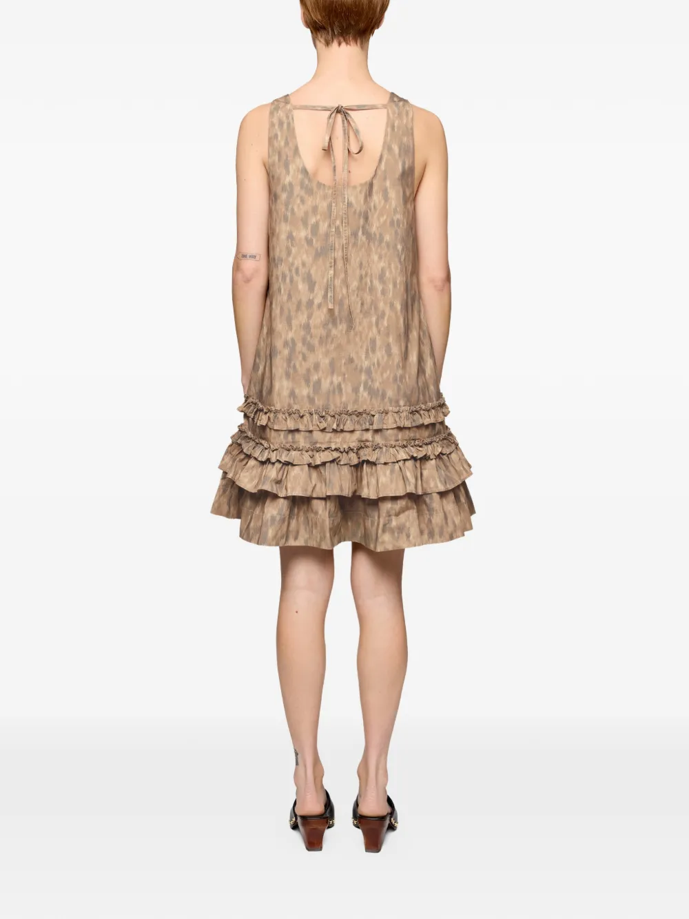  Ganni Ruffled Printed Mini Dress - Neutrals 