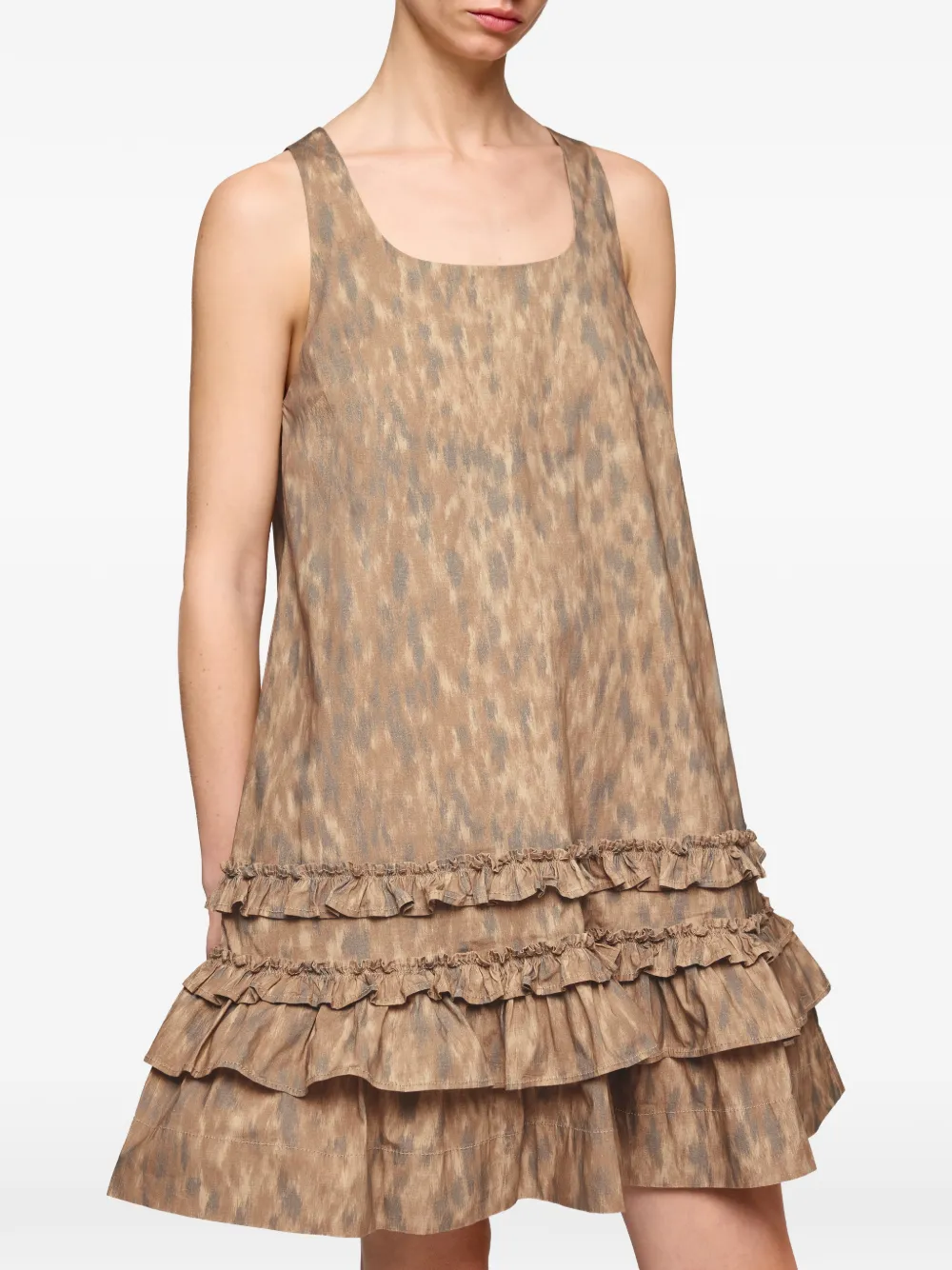 GANNI Mini-jurk met ruches en print Beige