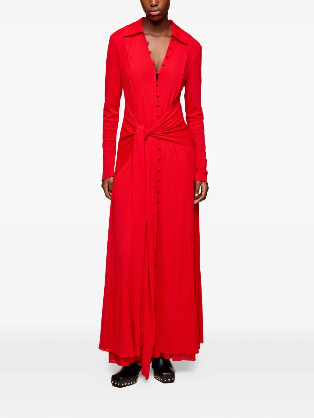  Ganni Buttoned Tie Maxi Dress - Red 