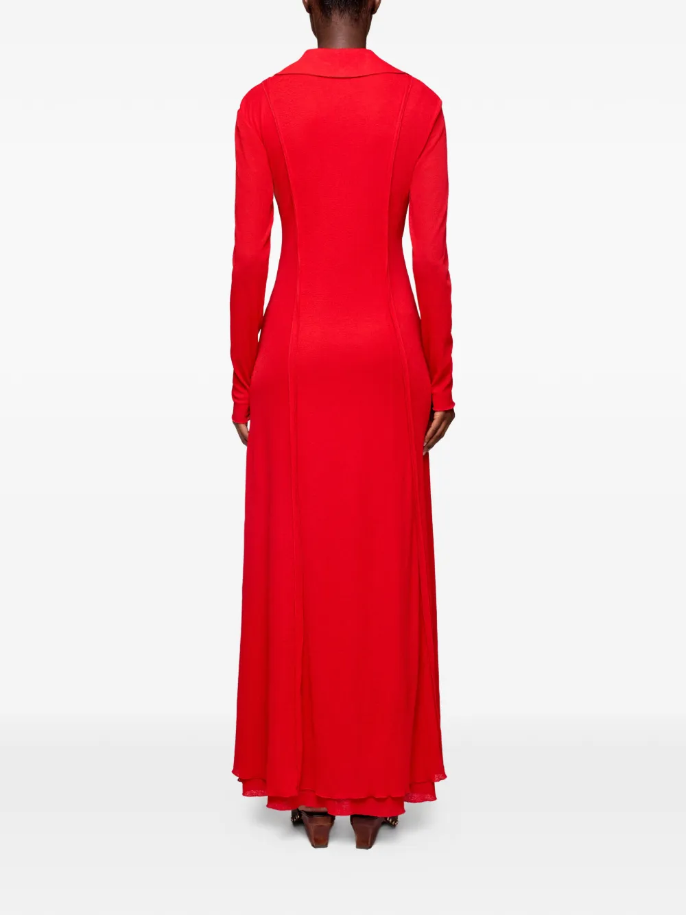  Ganni Buttoned Tie Maxi Dress - Red 