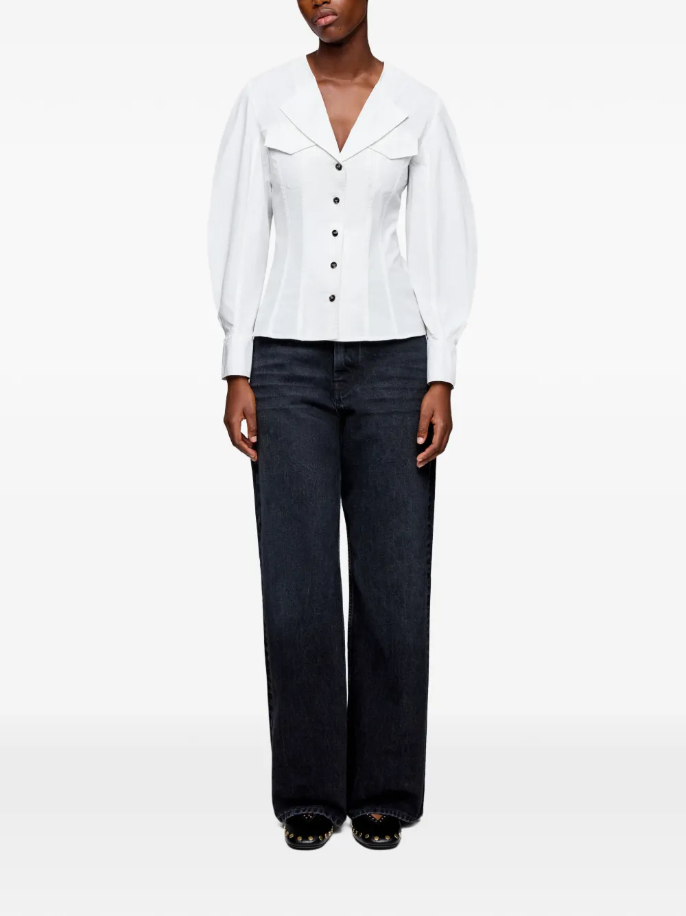 GANNI Blouse met pofmouwen Wit
