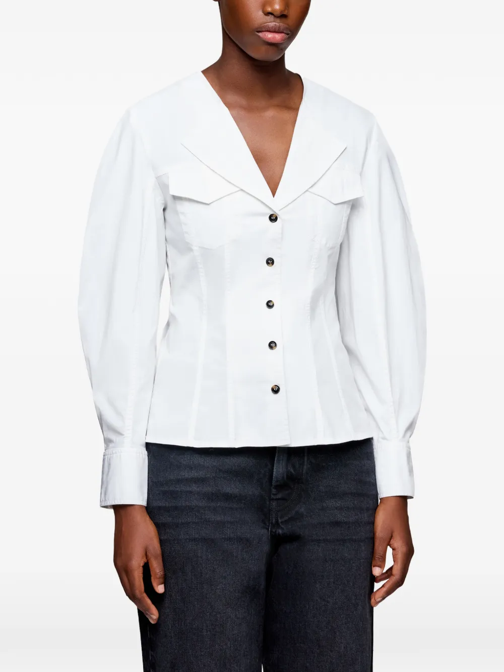 GANNI Blouse met pofmouwen Wit