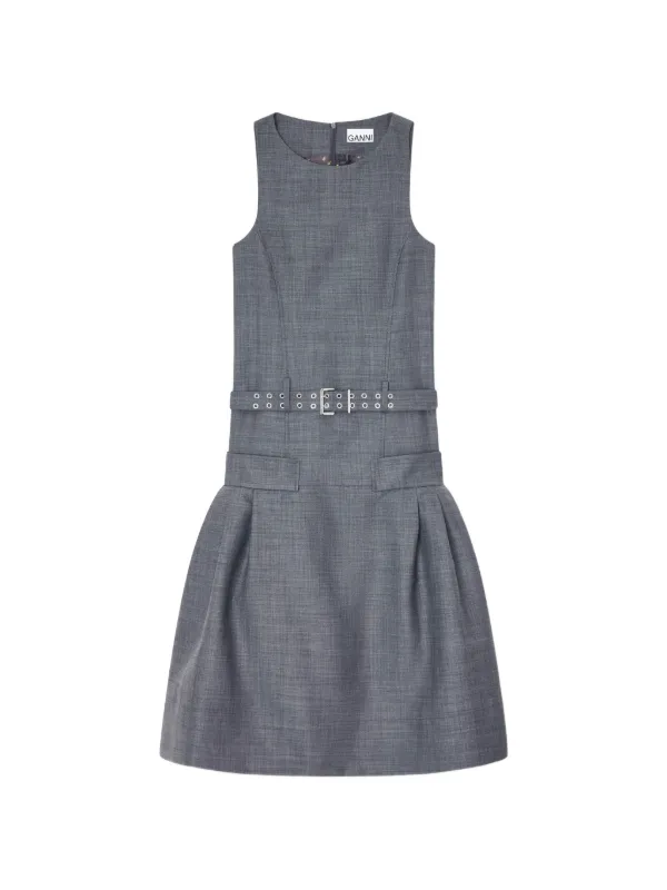 ganni dress grey GANNI Grey Stripe Circle Collar Dress