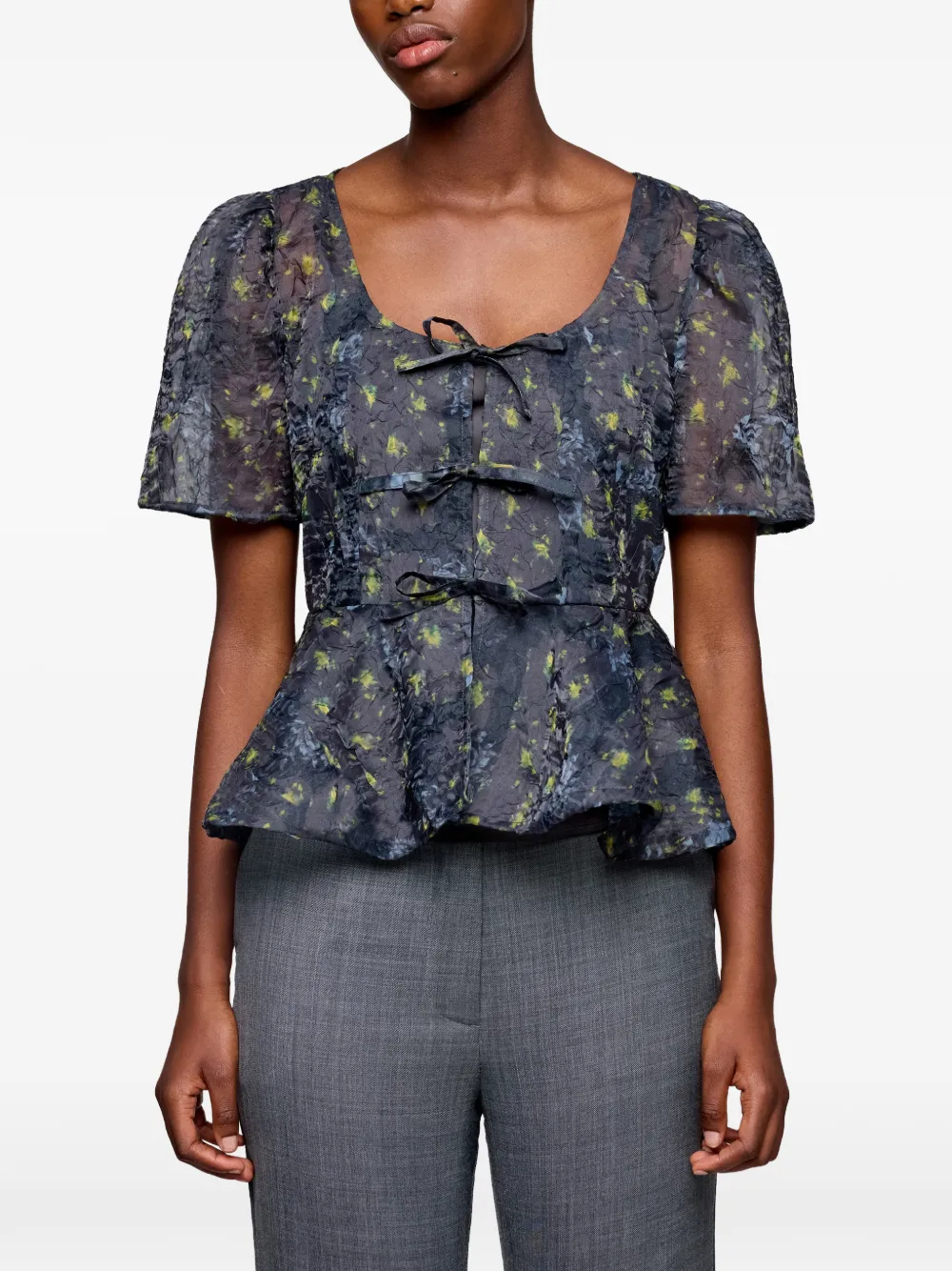 GANNI Peplum blouse van Shibori organza Grijs