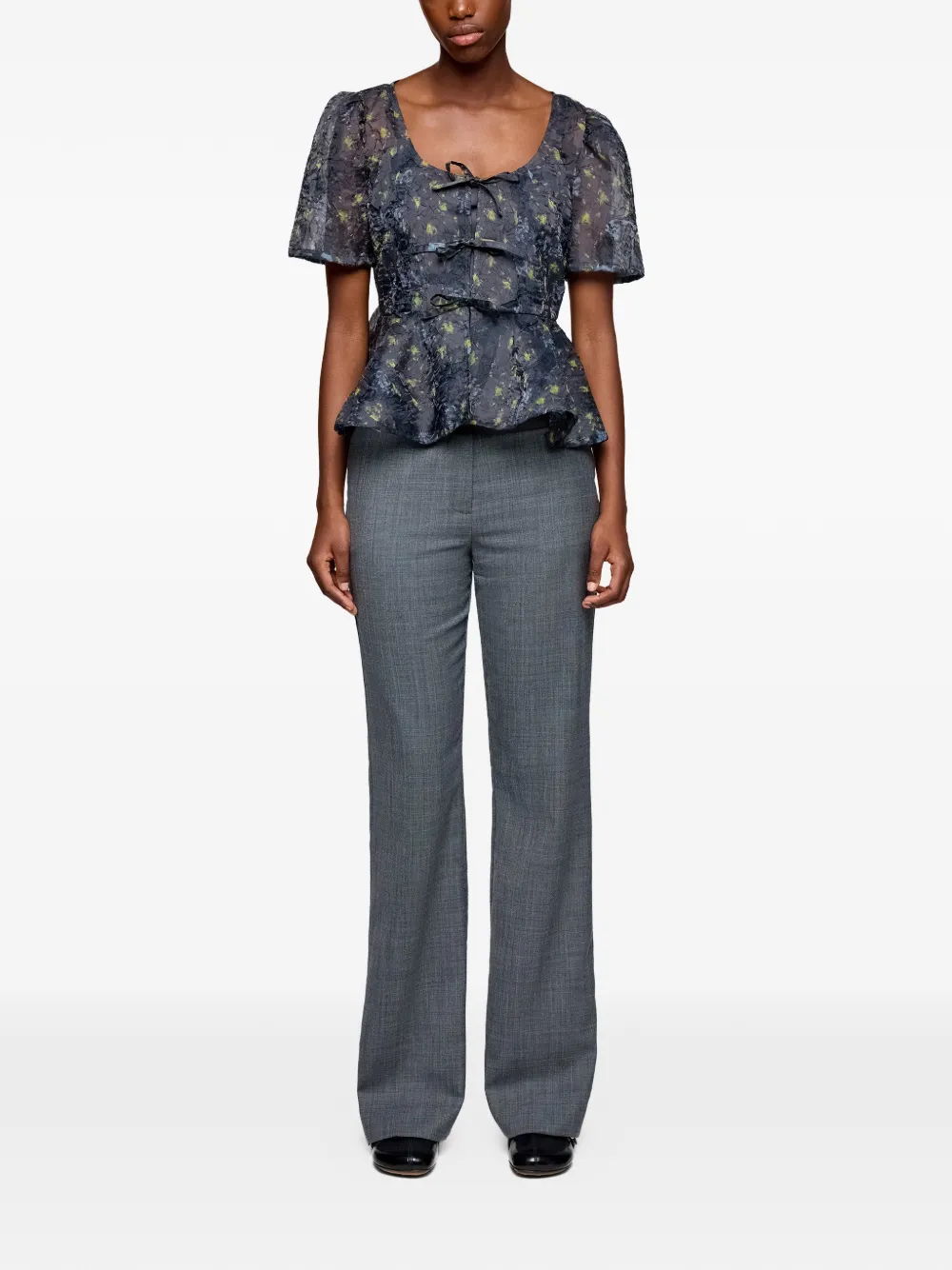 GANNI Peplum blouse van Shibori organza Grijs