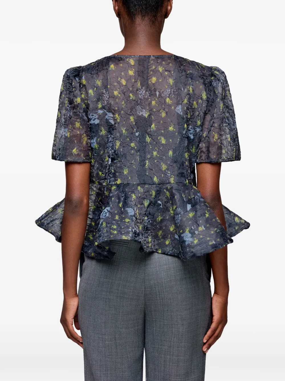 GANNI Peplum blouse van Shibori organza Grijs