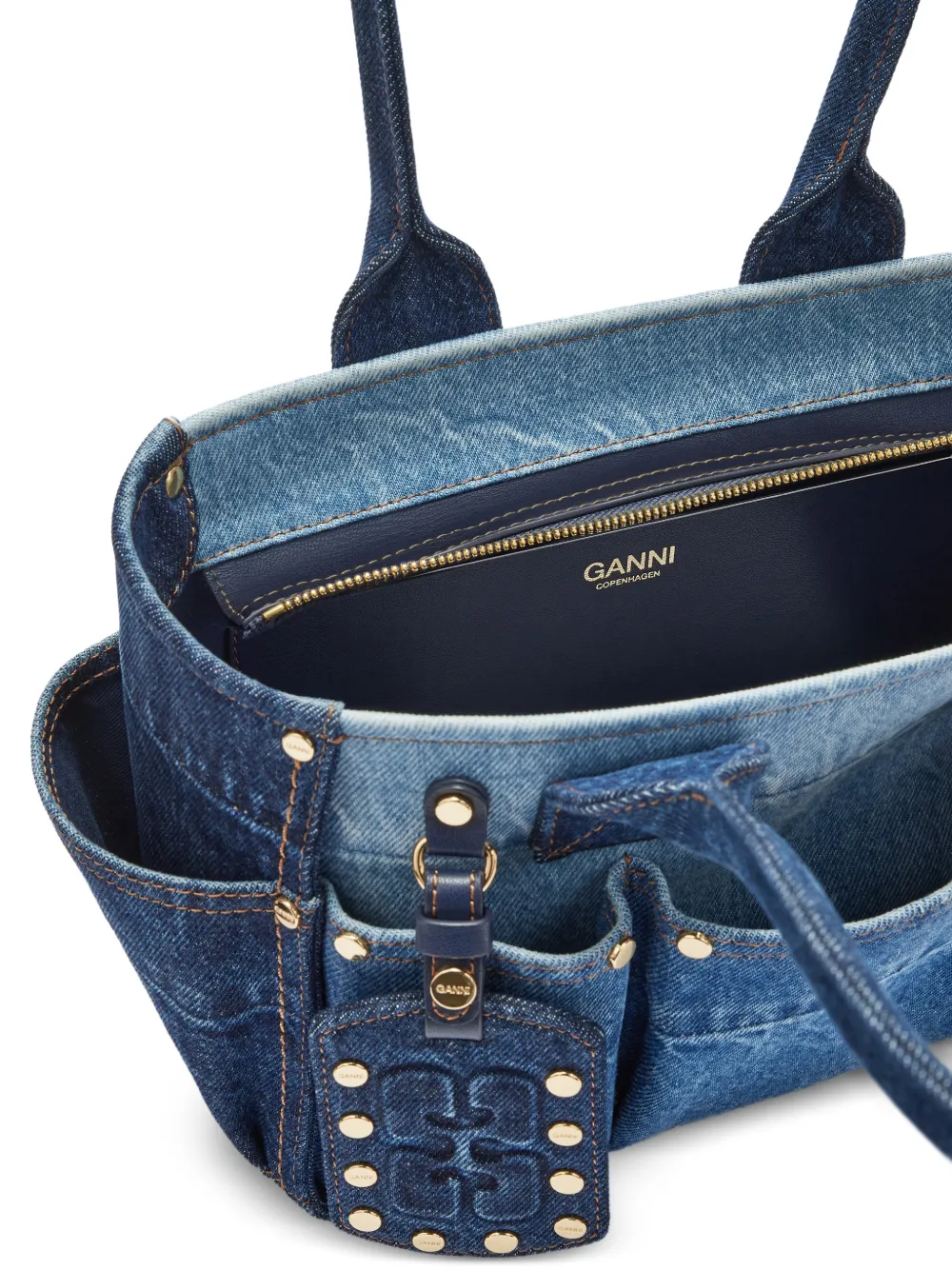 GANNI Kleine schoudertas met zak en studs Blauw