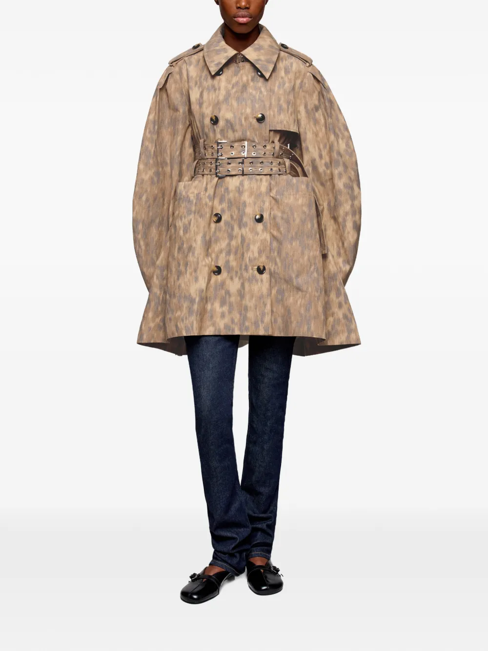  Ganni Button Belted Double Breasted Coat - Neutrals 