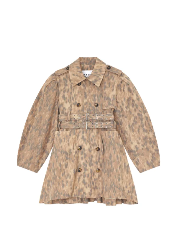 Ganni Trench Coat in Printed Cotton in Neutrals