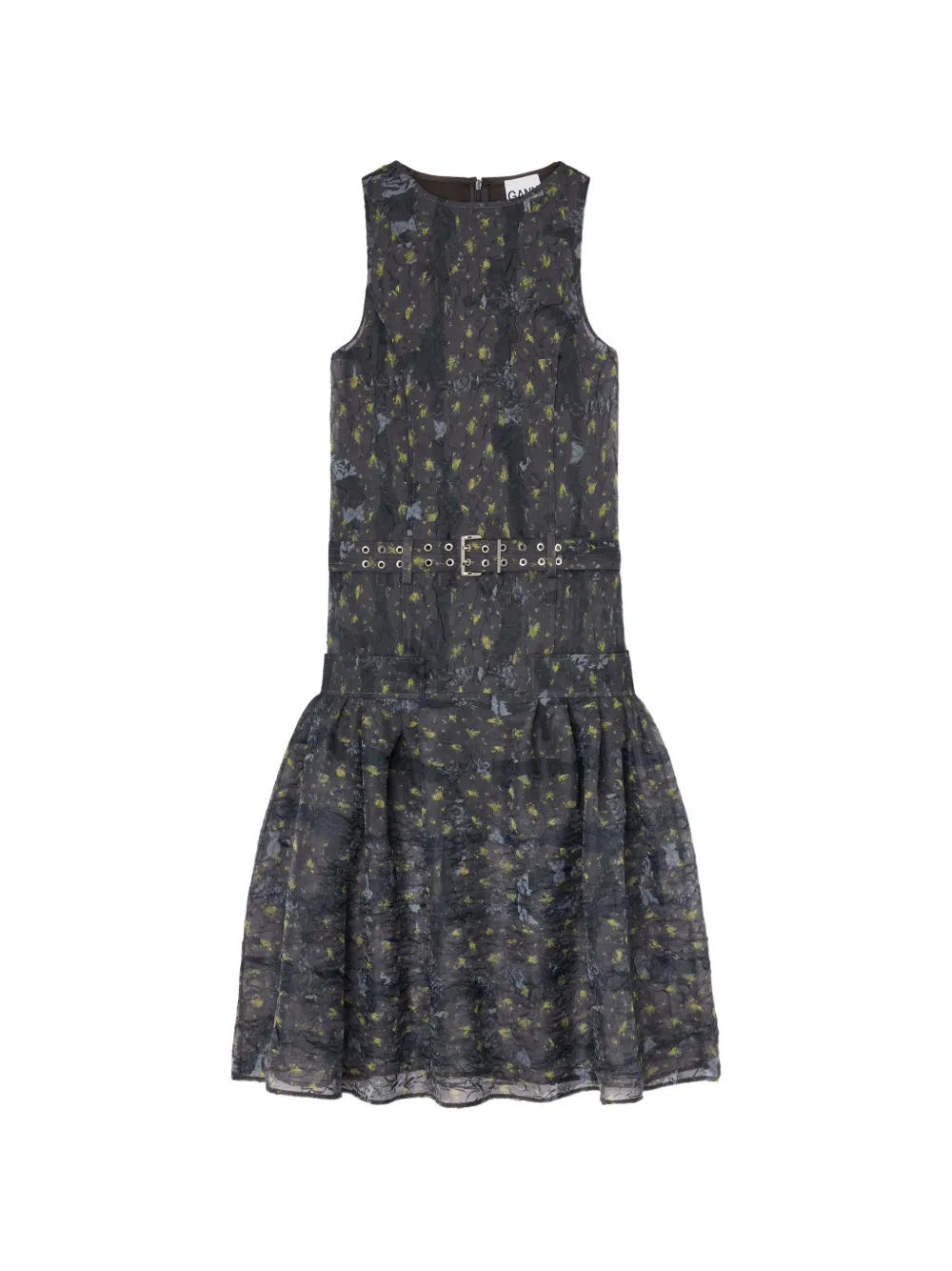 GANNI floral belted midi dress - Grey