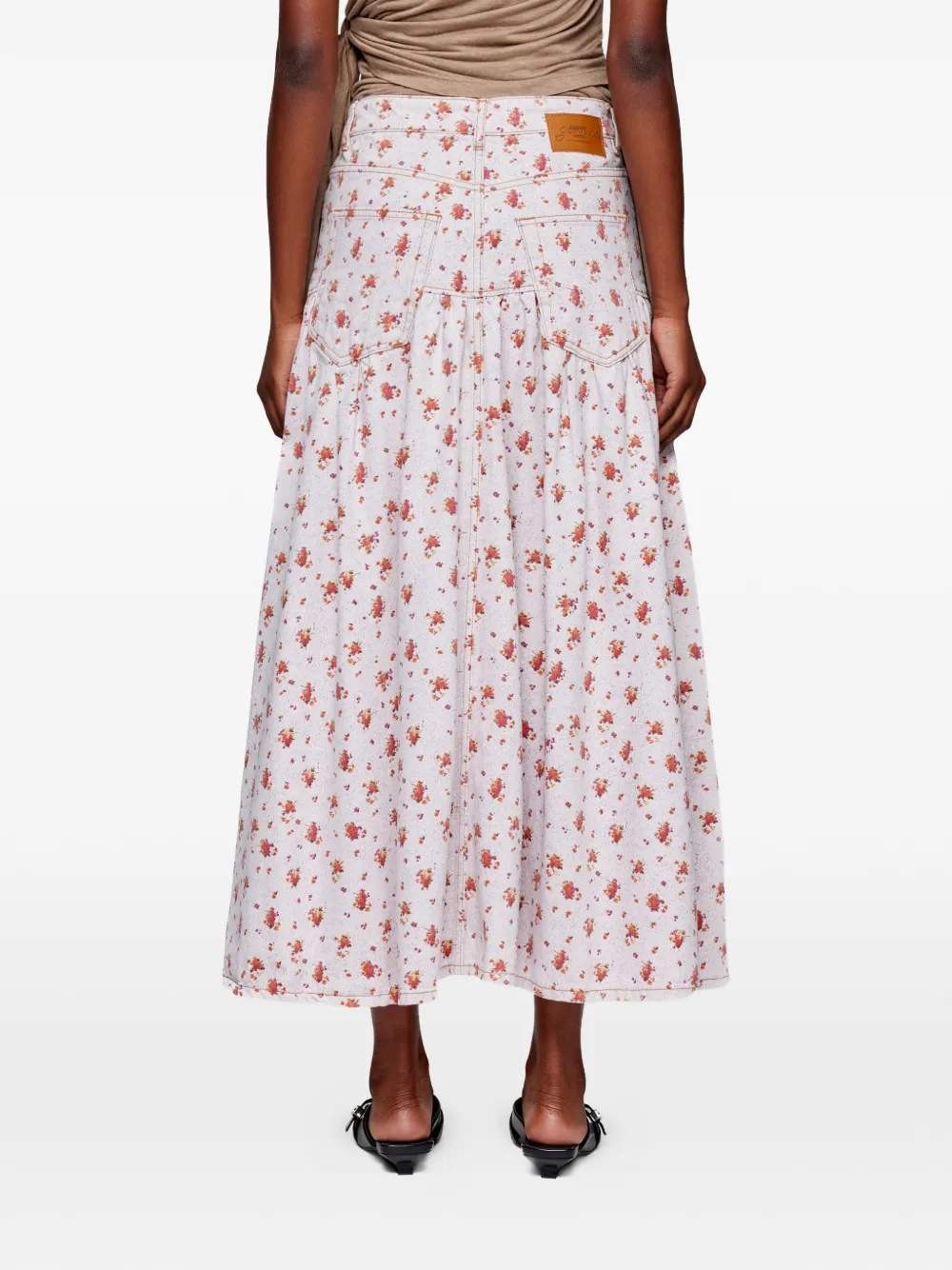 GANNI Denim rok met print Beige