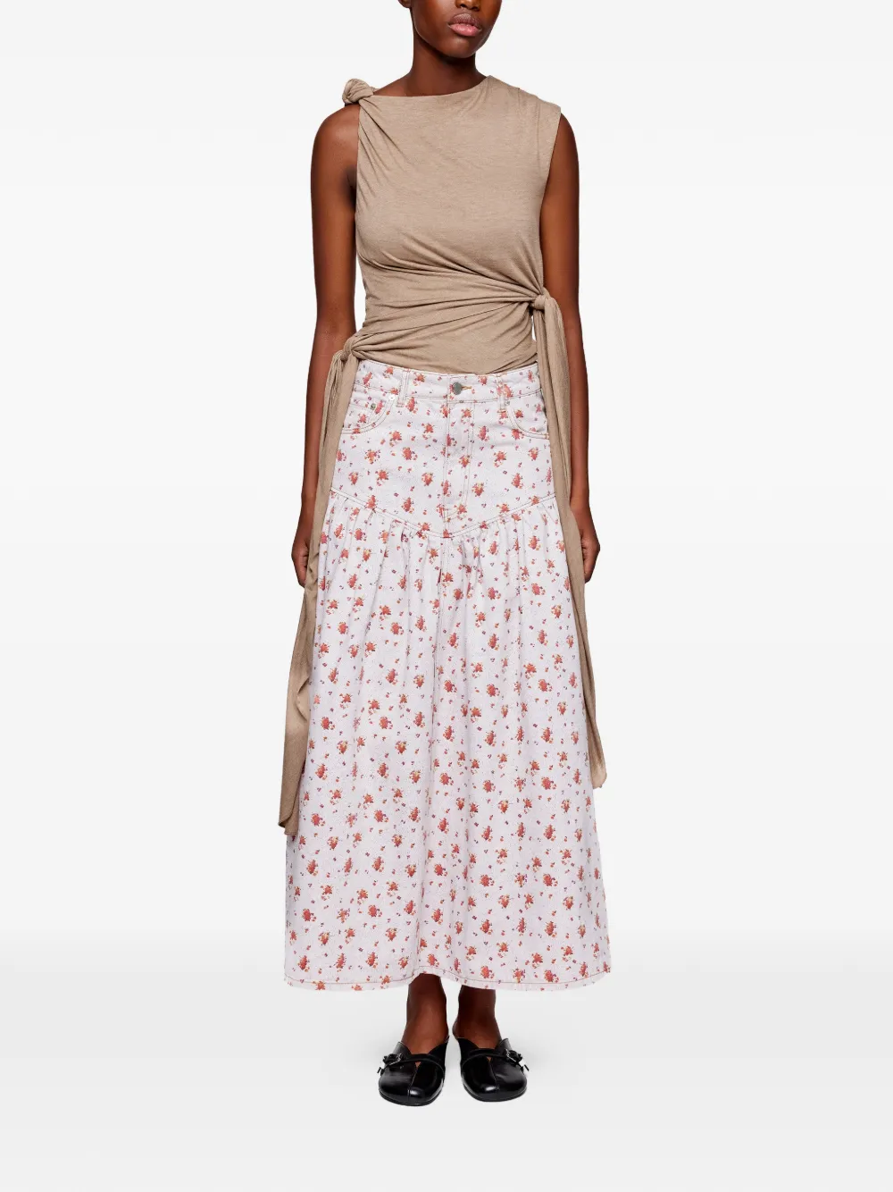 GANNI Denim rok met print Beige