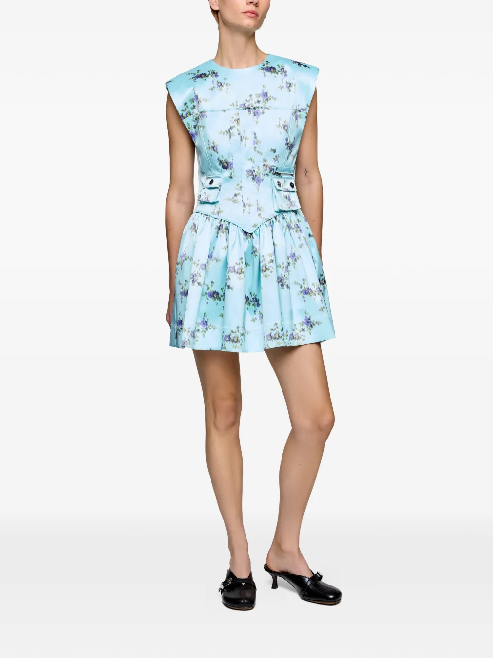 GANNI Mini-jurk met bloemenprint Blauw