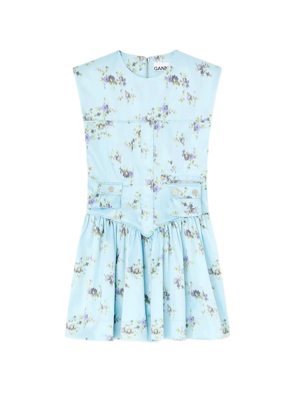 GANNI Mini-jurk met bloemenprint Blauw