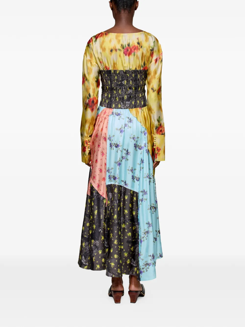  Ganni Shirred Patchwork Floral Maxi Dress - Yellow 