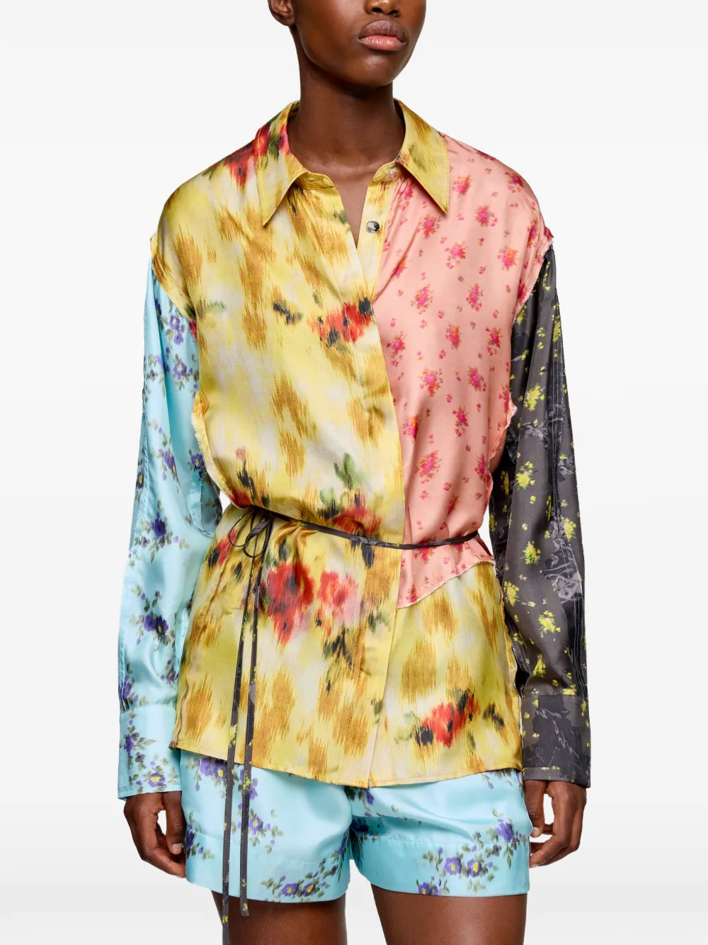 GANNI Twill zijden blouse met bloemenprint Geel