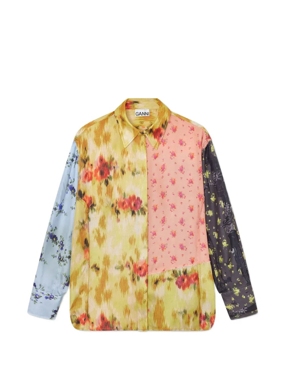 GANNI Twill zijden blouse met bloemenprint Geel