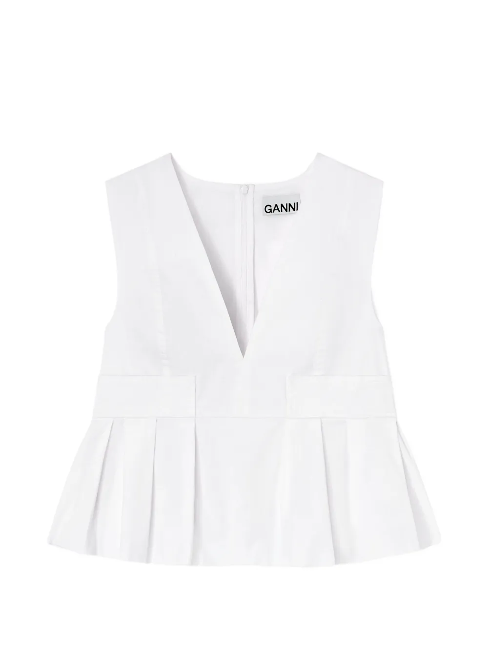 GANNI Blusa plissettata con scollo a V - Bianco
