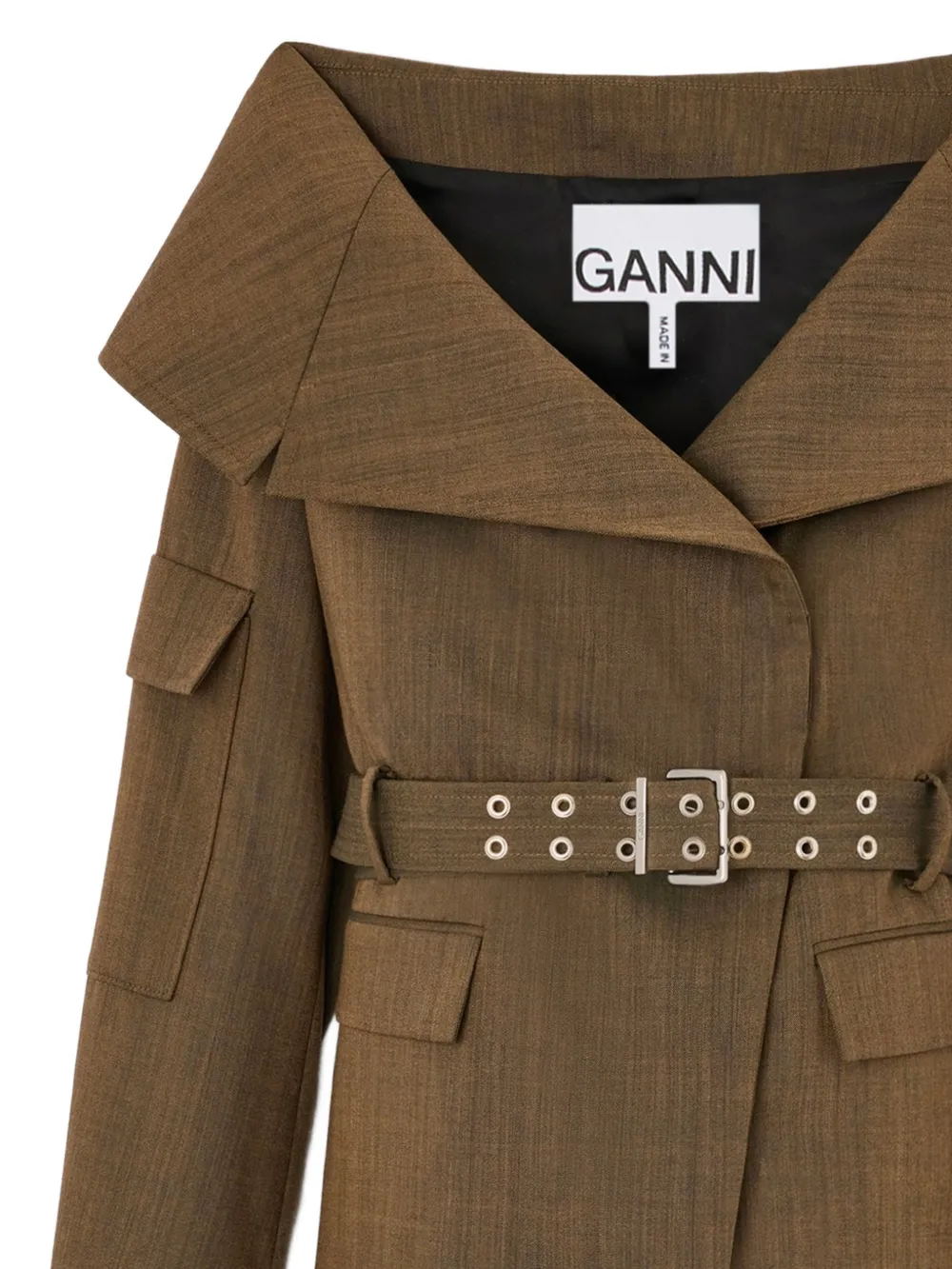  Ganni Belted Wide-collar Jacket - Brown 