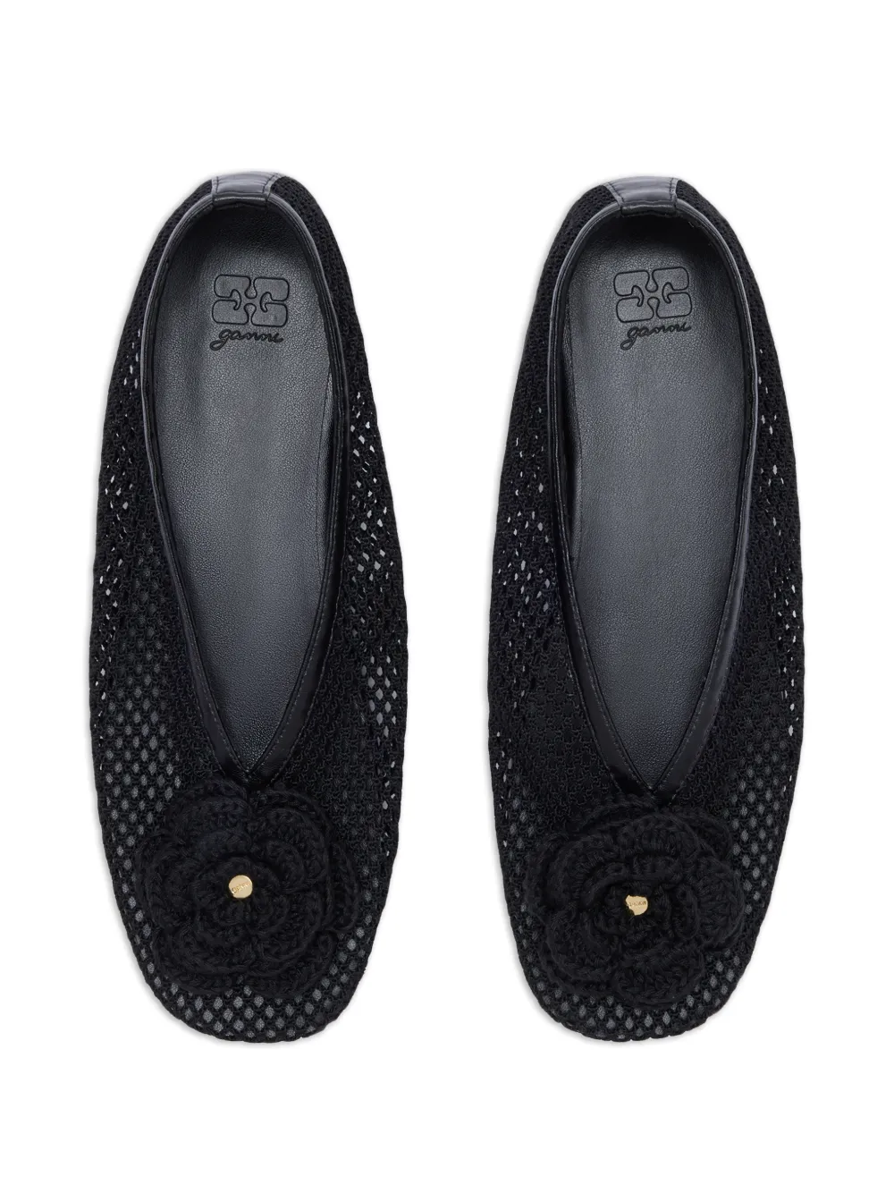GANNI Net ballerina's verfraaid met bloemen Zwart