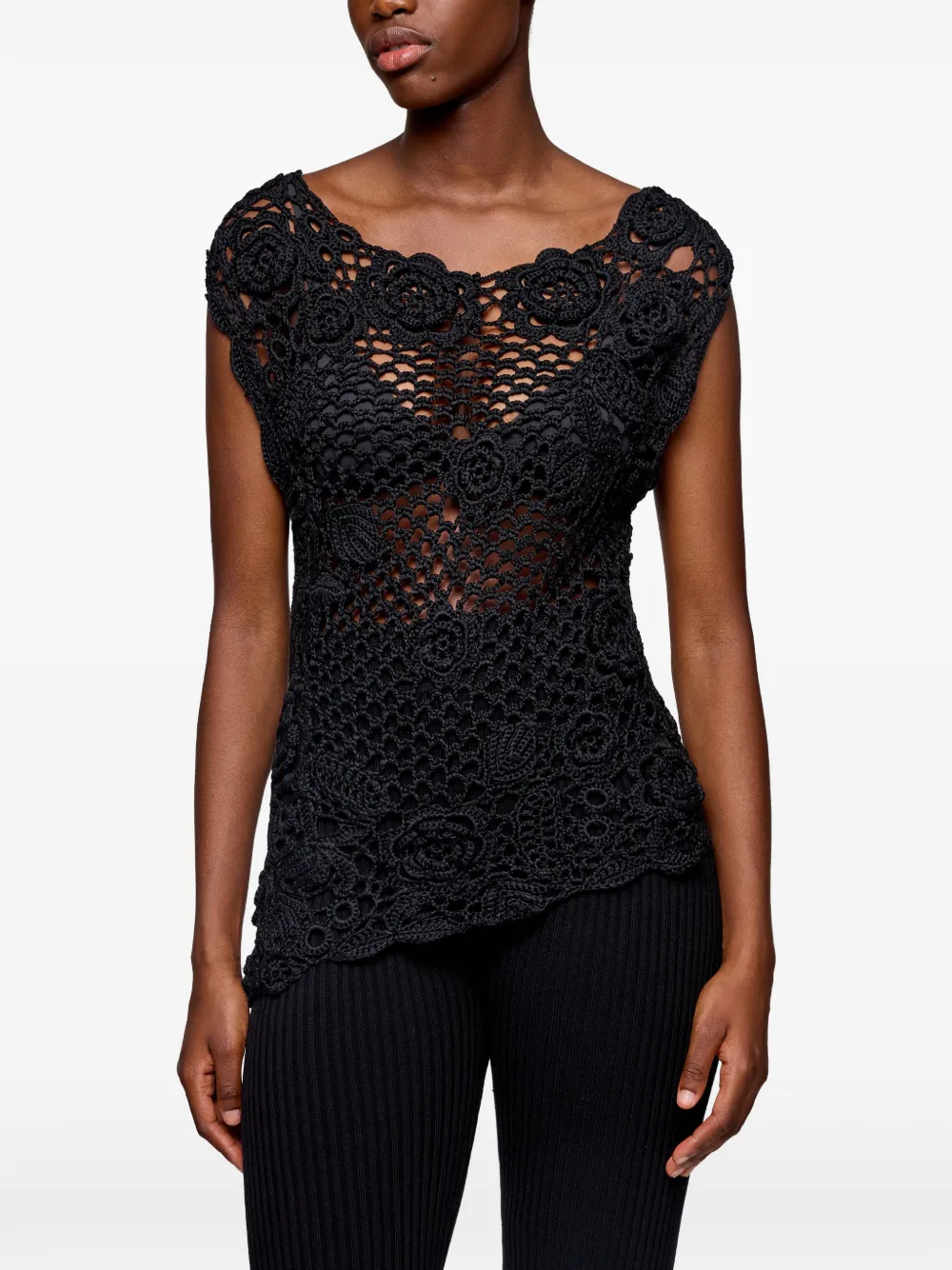  Ganni Crochet Floral Top - Black 