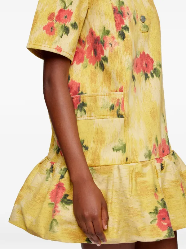 ganni floral mini dress Ganni Printed Denim Shirt Dress